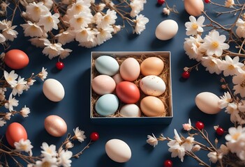 Spring Easter composition with pastel colored eggs