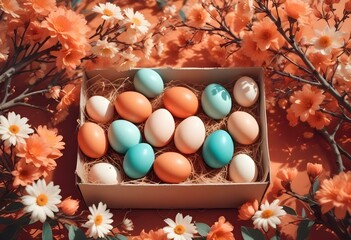Spring Easter composition with pastel colored eggs