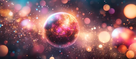 Colorful Planet in Abstract Cosmic Background