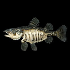 Naklejka premium Detailed Anatomy of a Fish Showing Skeleton and External Features