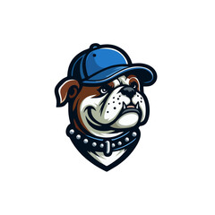 Bulldog Baseball Logo Bulldog Mascot Wearing Baseball Cap