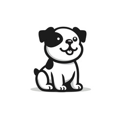 Cute and Happy Bulldog Logo, Dog Sitting Pose With Smiling Face