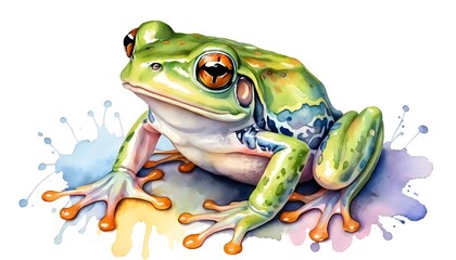 Obraz premium Vibrant Green Tree Frog Watercolor Painting