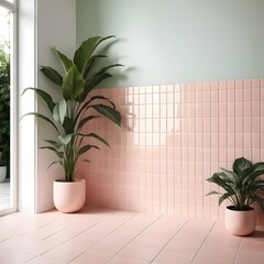 Pink Tile Room with Plants