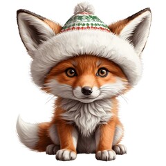 Obraz premium Adorable Fox Kit in Winter Hat