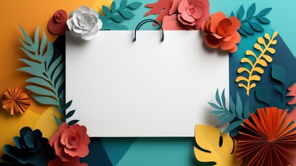 Elegant Paper Flower Frame Surrounding a Blank White Sheet Creating Art