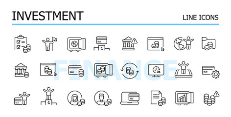 Savings, investment and finance management. Banking services. Vector icons set