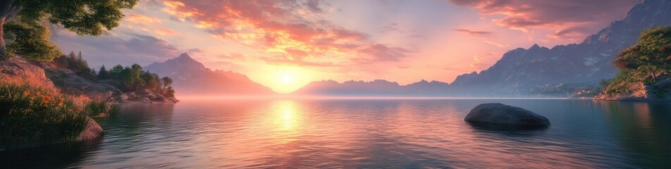 Fototapeta premium Serene mountain lake at sunset