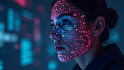 Individual in Front of Glowing Digital Data Patterns