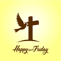 Happy Good Friday Post with Dove Flying Above Cross for Peace and Sacrifice