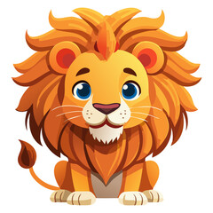 Adorable cartoon lion cub sitting and showing its majestic mane