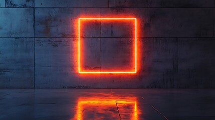 minimalist industrial interior with glowing orange neon frame on textured concrete wall highlighting modern aesthetics and creative visual space design