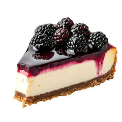 Delicious slice of cheesecake with blackberries png