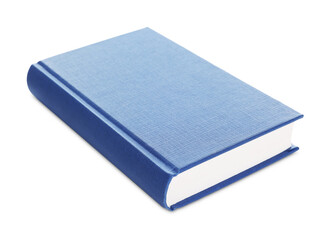 Closed blue hardcover book isolated on white