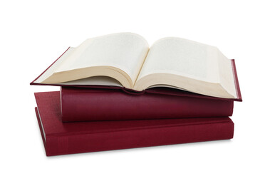 Stack of hardcover books isolated on white