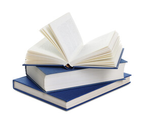 Stack of hardcover books isolated on white