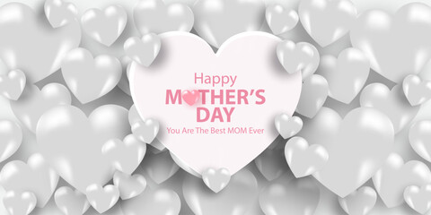 Mother's Day card, banner, poster, flyer, label or cover with white hearts, loves, can be used for Valentine's day, holiday templates, Womens Day, birthday, cosmetic products, Easter decor, web, ads.