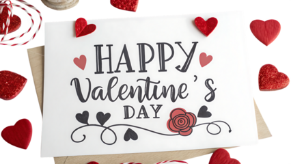 happy valentines day greeting card  hand drawn on white background PNG. AI GENERATED