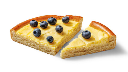 Slices of Cheesecake isolated on white, top view