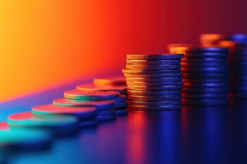 Stacks of coins financial growth colorful background