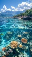 Fototapeta premium Beautiful Coral Garden Beneath The Ocean Waves high resolution photo