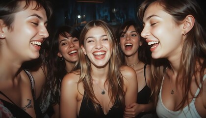 Obraz premium Happy Friends Laughing Together at a Night Out