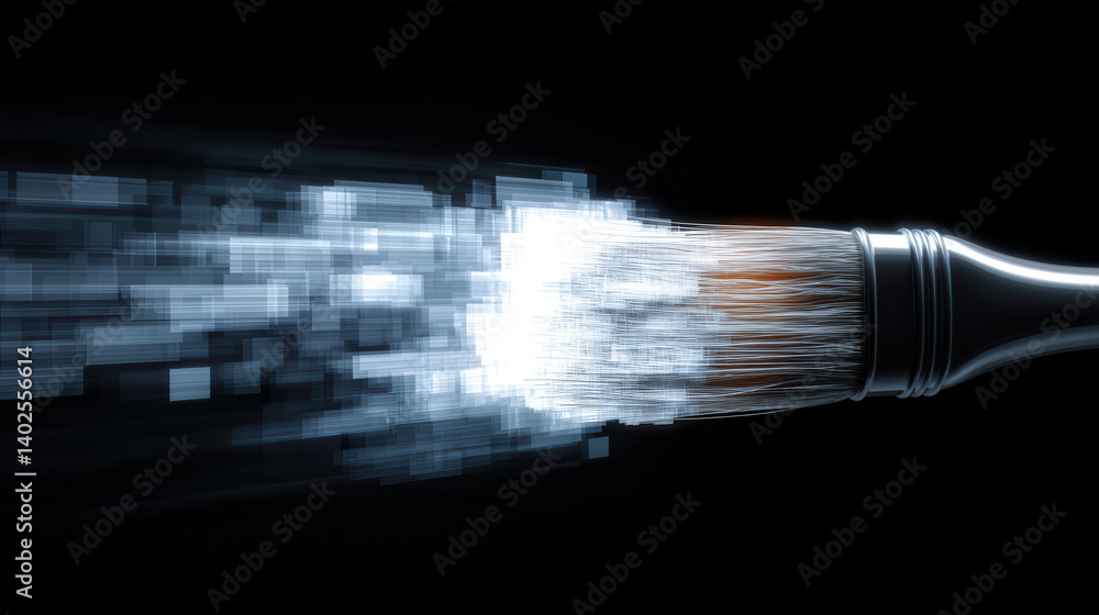 Poster dynamic paintbrush creating burst of color against dark background, symbolizing creativity and artis
