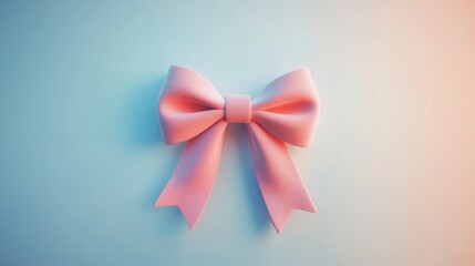 Pastel Pink Bow on Light Blue Background: Minimalist Gift Decor