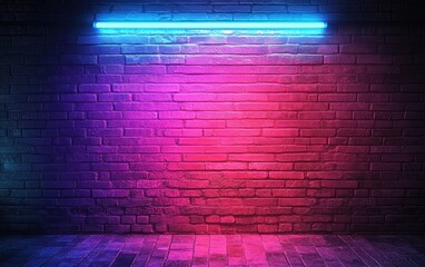 Futuristic Neon Lights on Grunge Brick Wall Cyberpunk Art Background