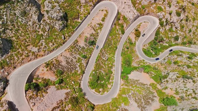 Aerial view of the famous Sa Calobra Road in Mallorca, Balearic islands, Spain.