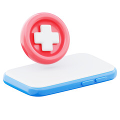 Fototapeta premium Smartphone screen showing plus emblem representing online healthcare app icon illustration. Concept of medical treatment and safety services 3d render image