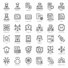 Minimal Line Education & School Icon Set