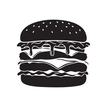 Triple-layer club buger icon in black bold food vector for snack designs