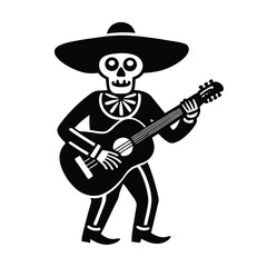 mariachi skeleton guitar vector art silhouette
