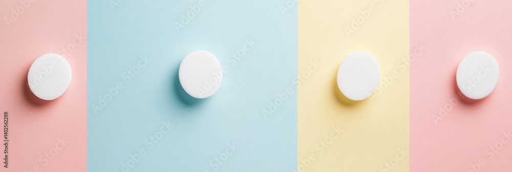 Poster Simple white sticker shapes arranged on soft pastel backgrounds create a minimal design with clean lines, adding a calming aesthetic