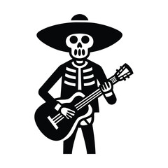 mariachi skeleton guitar vector art silhouette