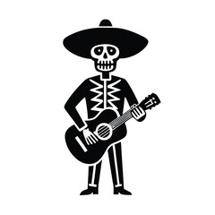 mariachi skeleton guitar vector art silhouette