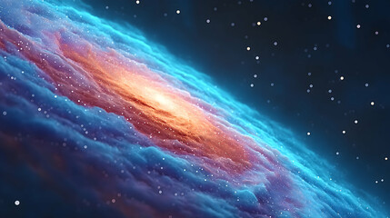 Fototapeta premium Vibrant spiral galaxy with swirling nebulae, orange and blue hues, cosmic dust