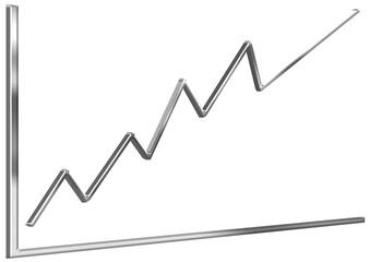 3d line chart with rising trend with silver metallic effect representing financial gains