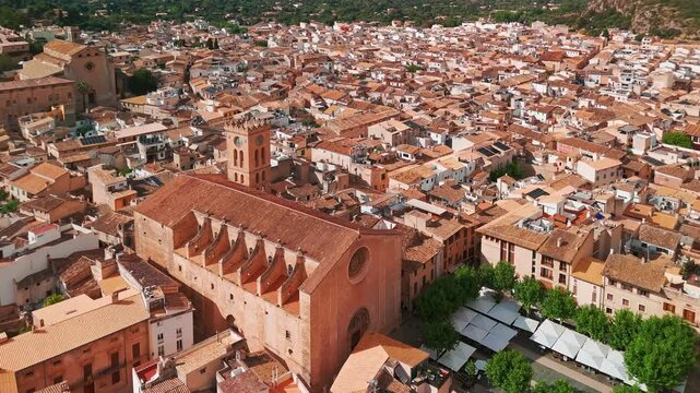Aerial view of the picturesque town of Pollensa in Mallorca, Spain.