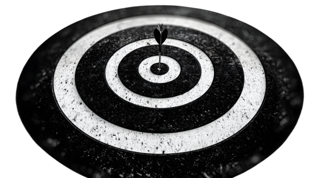 Black and white target with transparent background representing aiming for success