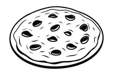 Simple Black and White Olive Pizza Illustration Drawing