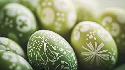 Close-up of decorative green Easter eggs.