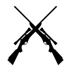 Crossed hunting sniper rifles svg cut file. Isolated vector illustration.