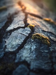 Fototapeta premium Macro Nature close-up: Textural Wood Bark & Moss with Organic Details in a Forest Ecosystem