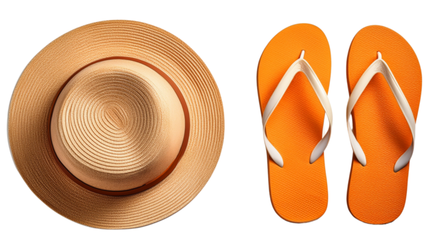 Beach hat, flip flop, isolated on transparent background - Powered by Adobe