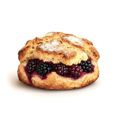 A freshly baked blackberry scone with a golden crisp crust, delicate crumb, and dark juicy berry pockets