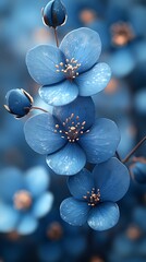 Blue Floral Phone Wallpaper Delicate Flowers with Golden Stamens on Soft Pastel Background | 4K Serene Mobile Design

