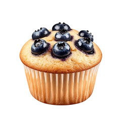 A freshly baked blueberry muffin with a slightly crunchy top, moist crumb, and burst of blueberries throughout