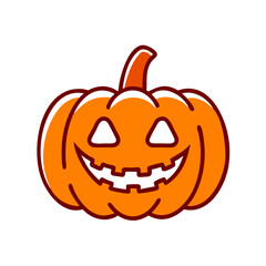 Smiling jack-o'-lantern pumpkin with carved facial features, Halloween decoration